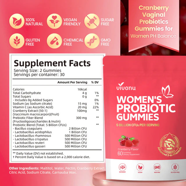 Vivonu Women's Probiotic Gummies supplement facts and packaging detailspackaging