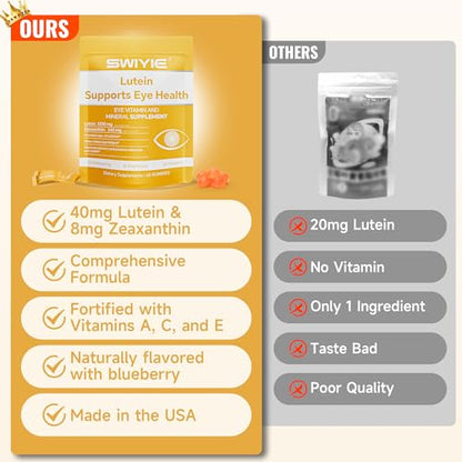 Lutein Gummies – Eye Vitamin and Mineral Supplement with 20mg Lutein & 4mg Zeaxanthin – Gummy Vitamins for Eye Health Support – Naturally Flavoured, 60 Gummies
