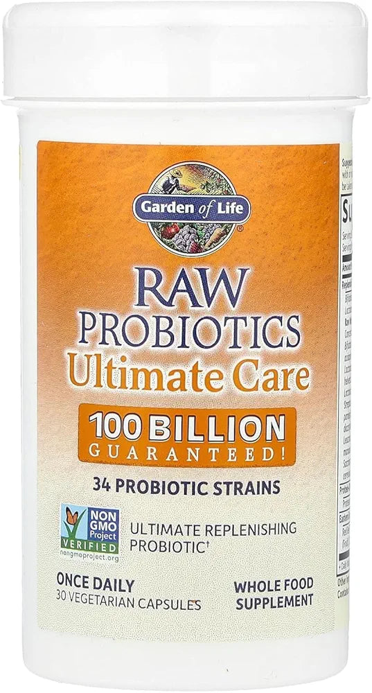 Garden of Life Raw Probiotics for Women and Men, 100 Billion CFU, High-Potency Digestive Enzyme Supplement, 30 Shelf-Stable Capsules