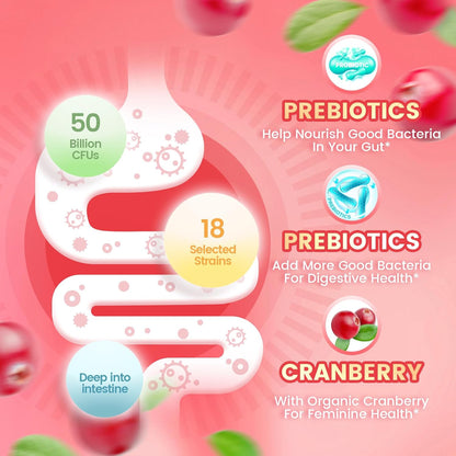 Vivonu Premium Probiotic Cranberry Gummie,Gut Health, Ph Balance| 60 Gummies