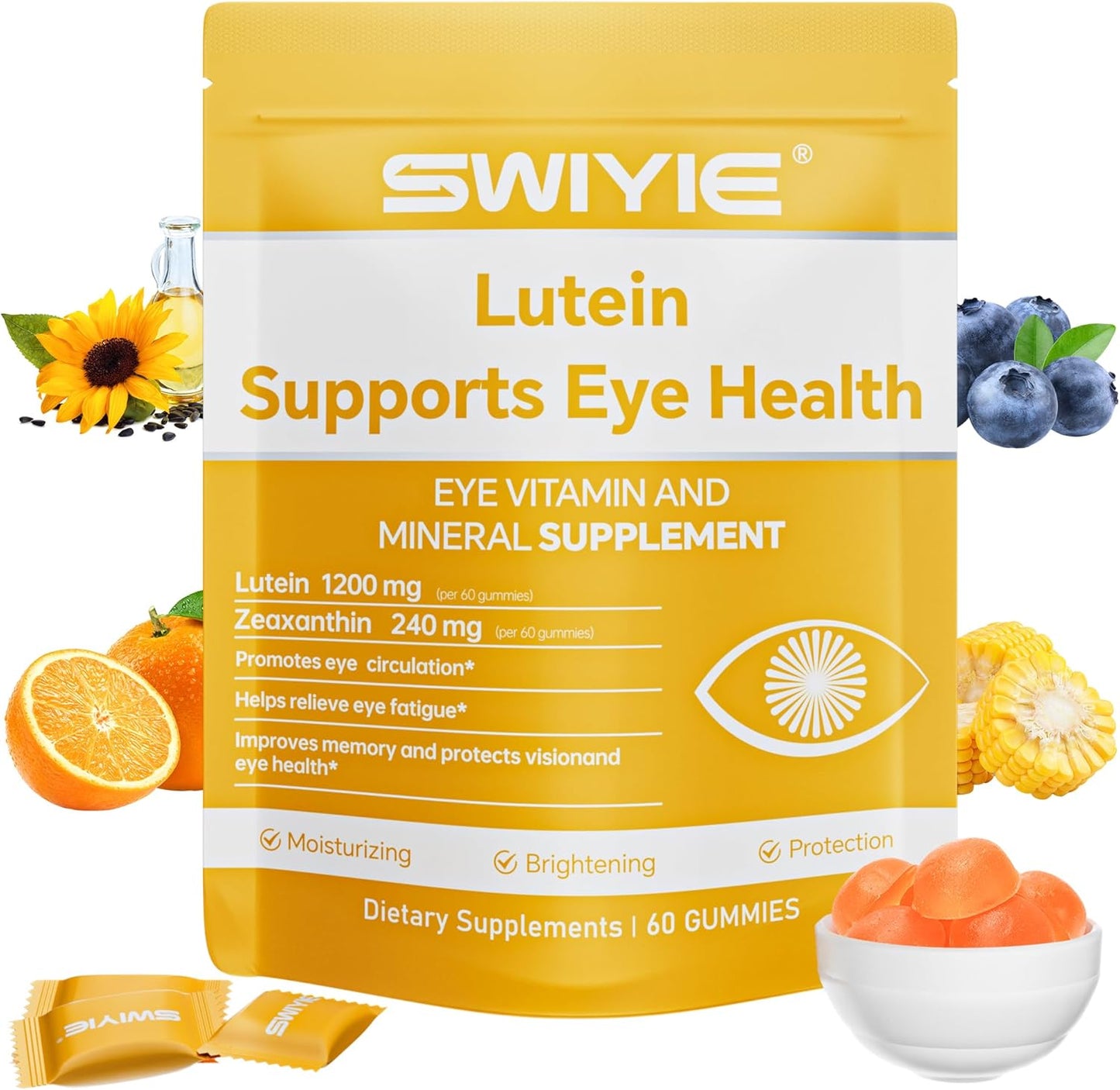 Lutein Gummies – Eye Vitamin and Mineral Supplement with 20mg Lutein & 4mg Zeaxanthin – Gummy Vitamins for Eye Health Support – Naturally Flavoured, 60 Gummies