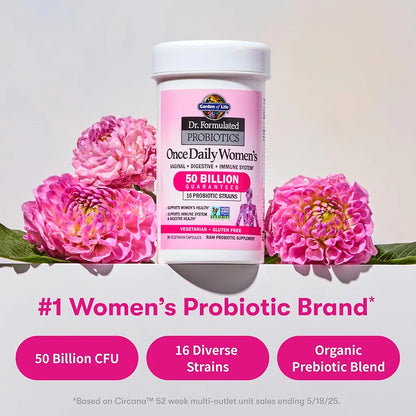 Garden of Life Dr. Formulated Once Daily Probiotics for Women, 50 Billion CFU, 16 Strains, 30 Capsules