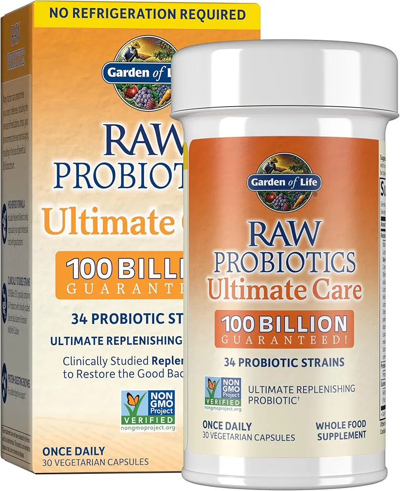 Garden of Life Raw Probiotics for Women and Men, 100 Billion CFU, High-Potency Digestive Enzyme Supplement, 30 Shelf-Stable Capsules